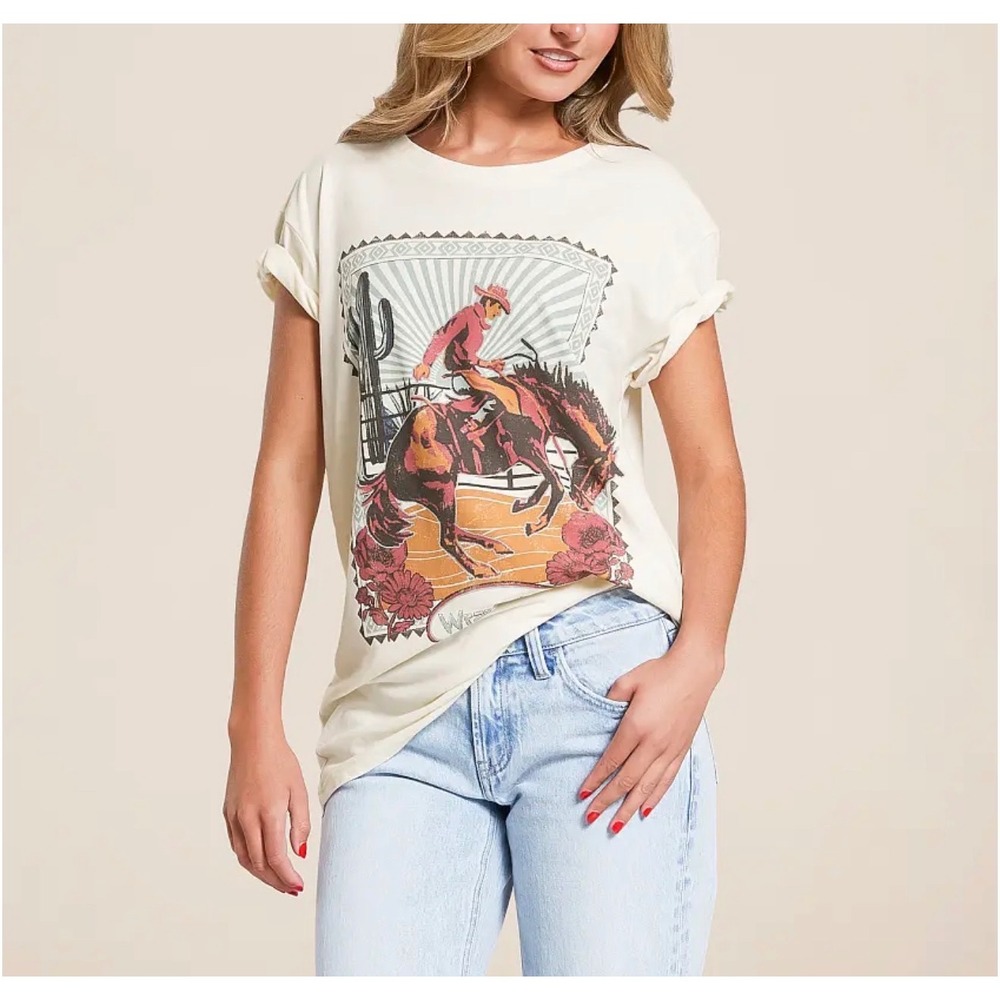 Wrangler Retro Western Rodeo Cowboy Bronco Graphic Boyfriend Fit Tee NWT M
